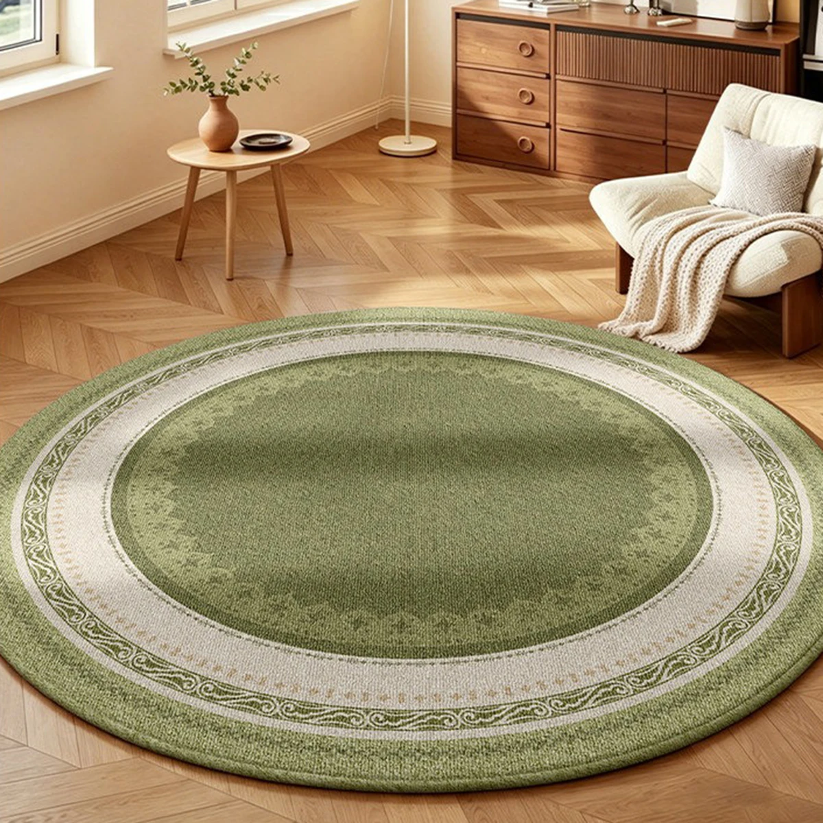 Green Round Living Room Carpet Mid-century Modern Style Light Luxury Rug Soft Short Plush Floor Mat Bedroom Rugs Alfombra Salón