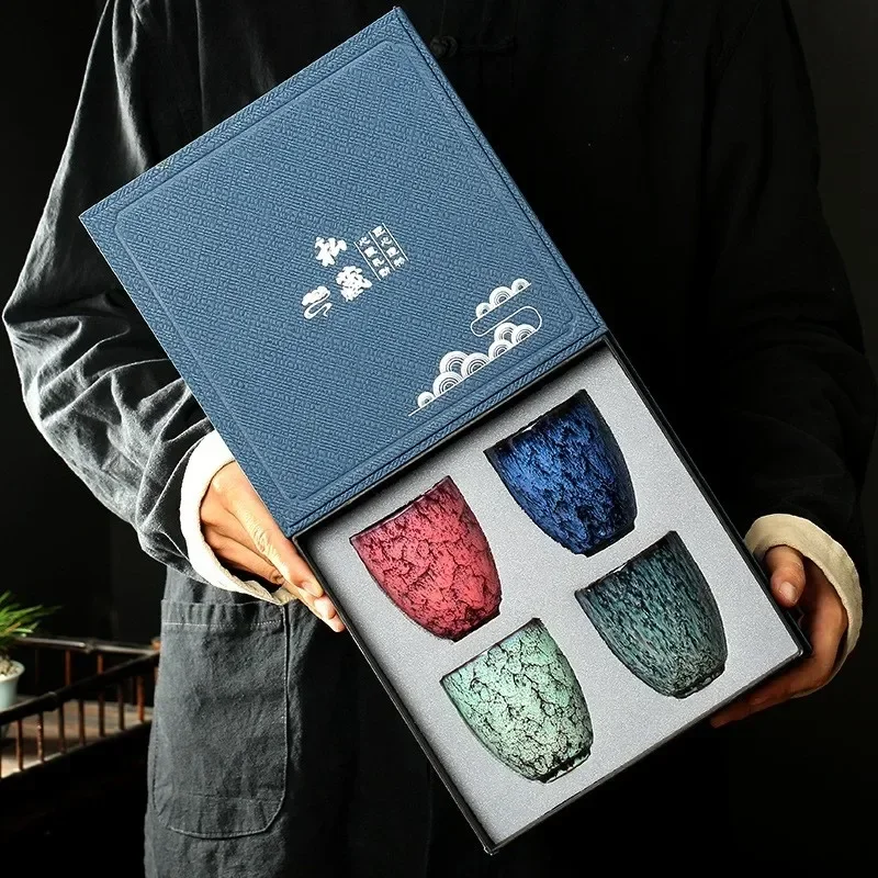 4PCS Ceramic Cups Coffee Ceramic Cup Pottery Cups Pottery Tea Cup Drinking Water Teacup With Gift Box Wholesale