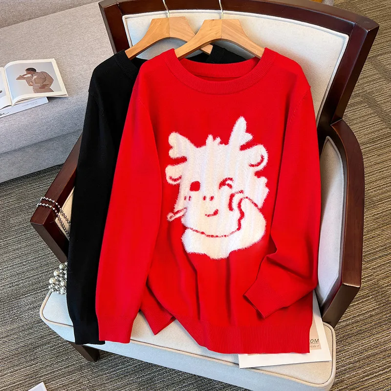 

100/150kg Oversize Women Clothing Chubby Female Bust 150/160cm Loose Fitting Pullovers Chinese New Year Knitted Sweaters