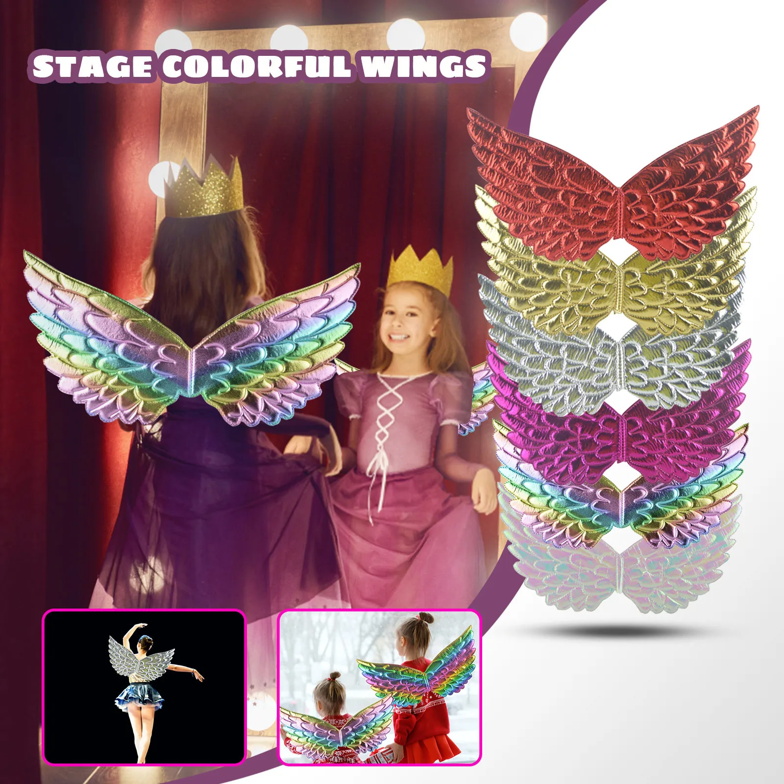 Fairy Angel Rainbow Wings Kids Gift Girls Boys Birthday Party Costume Festival Performance Decoration Cosplay Props Supplies