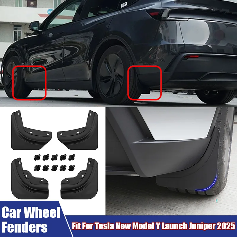 Car Accessories 4Pcs/Set Front And Rear Wheel Fenders Automobiles Mudguards Mud Fit For Tesla New Model Y Launch Juniper 2025