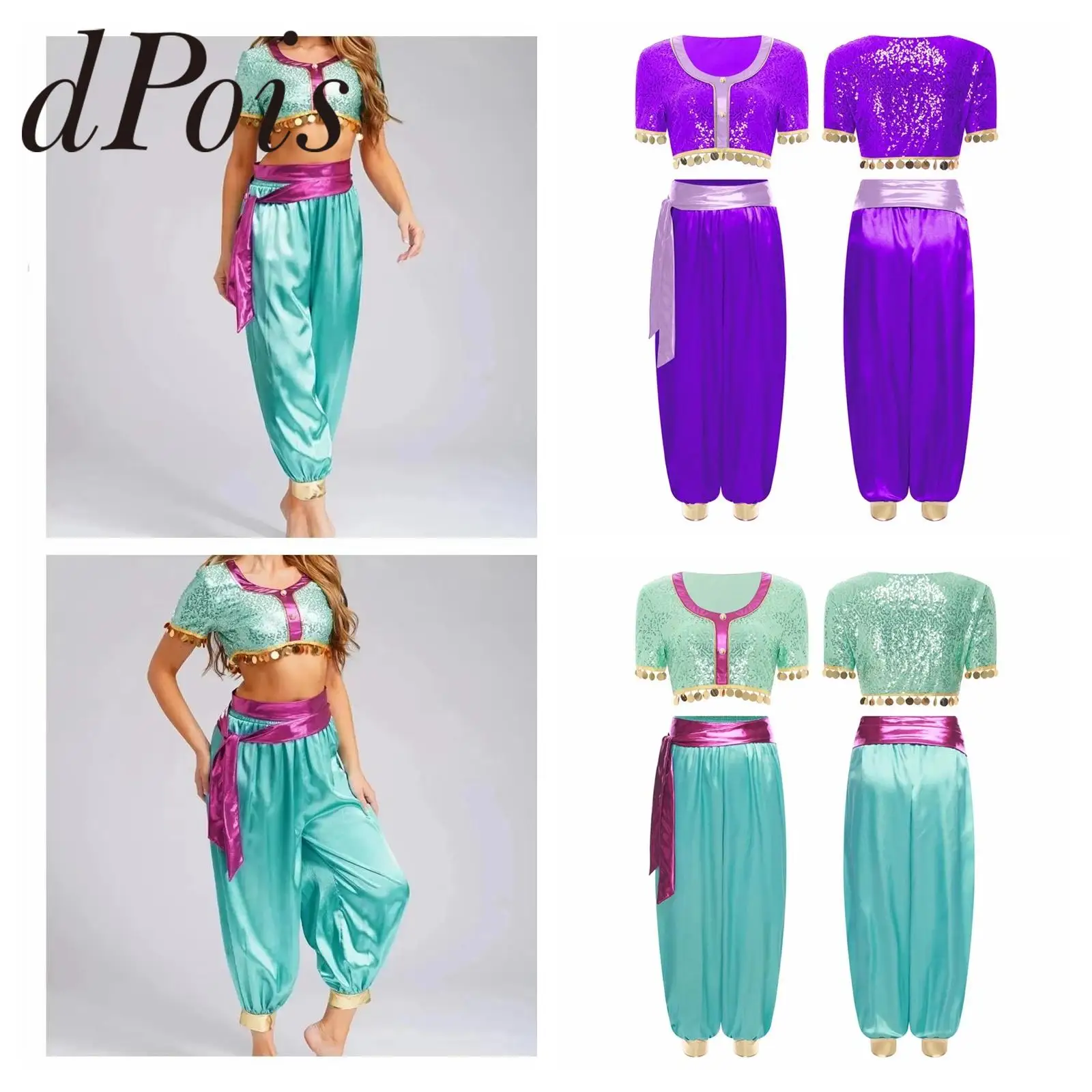 Women Indian Arabian Princess Costume Carnival Festival Sequins Oriental Belly Dance Outfits Cosplay Halloween Theme Party Suit