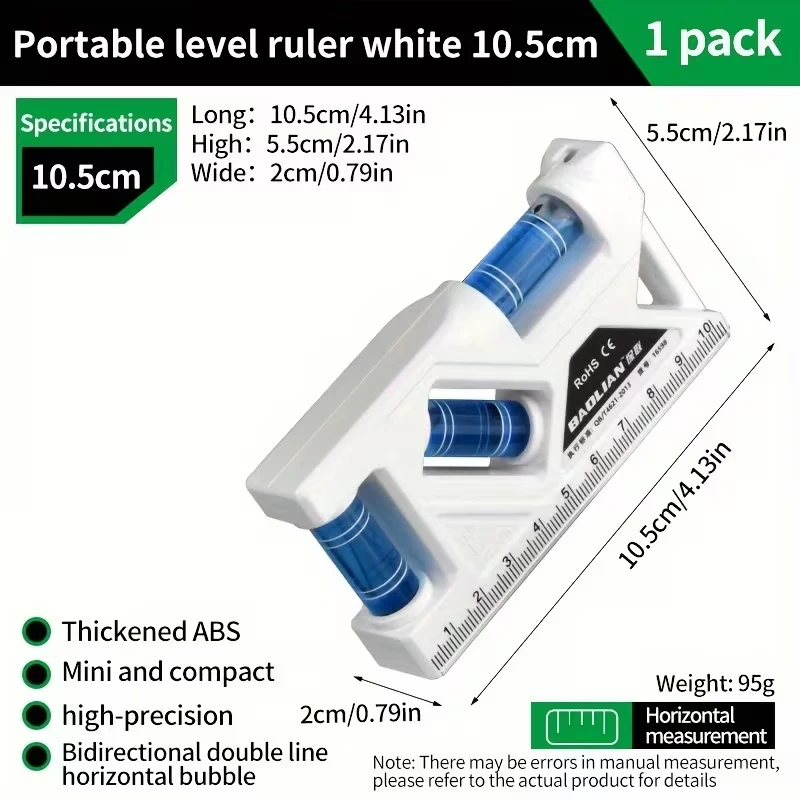 Magnetic base spirit level, high-precision 3-vial level, professional-grade household measuring tool, angle measurement.