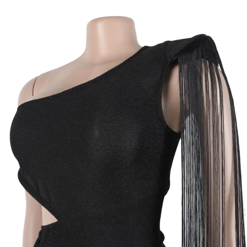 GUWU Damen One-Shoulder-Kleid mit Ausschnitt, Taille am Saum, Quaste, Midi-Maxi-langes Kleid, 2025, Club, sexy Abschlussball, Party, Abend, figurbetonte Kleider