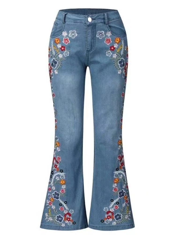 Imagem -05 - Calça Feminina Bordada de Cintura Baixa Mom Casual Boot Cut Flare Jeans Streetwear Outono Roupas Vintage Anos 90 Verão Novo Tamanho Grande