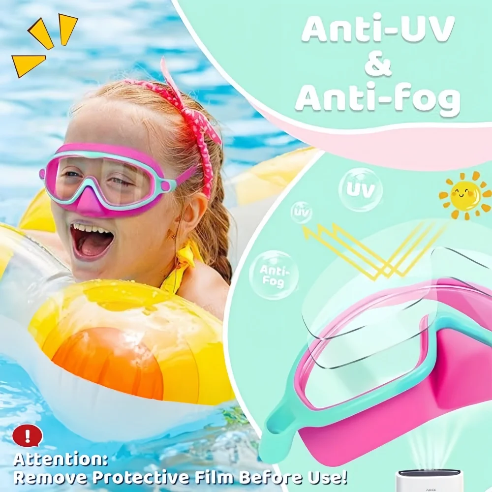 Kids Swim Goggles with Nose Cover UV Anti-Shattered Wide View Anti-Fog Swimming Diving Mask for Children Aged 3-5 view 4