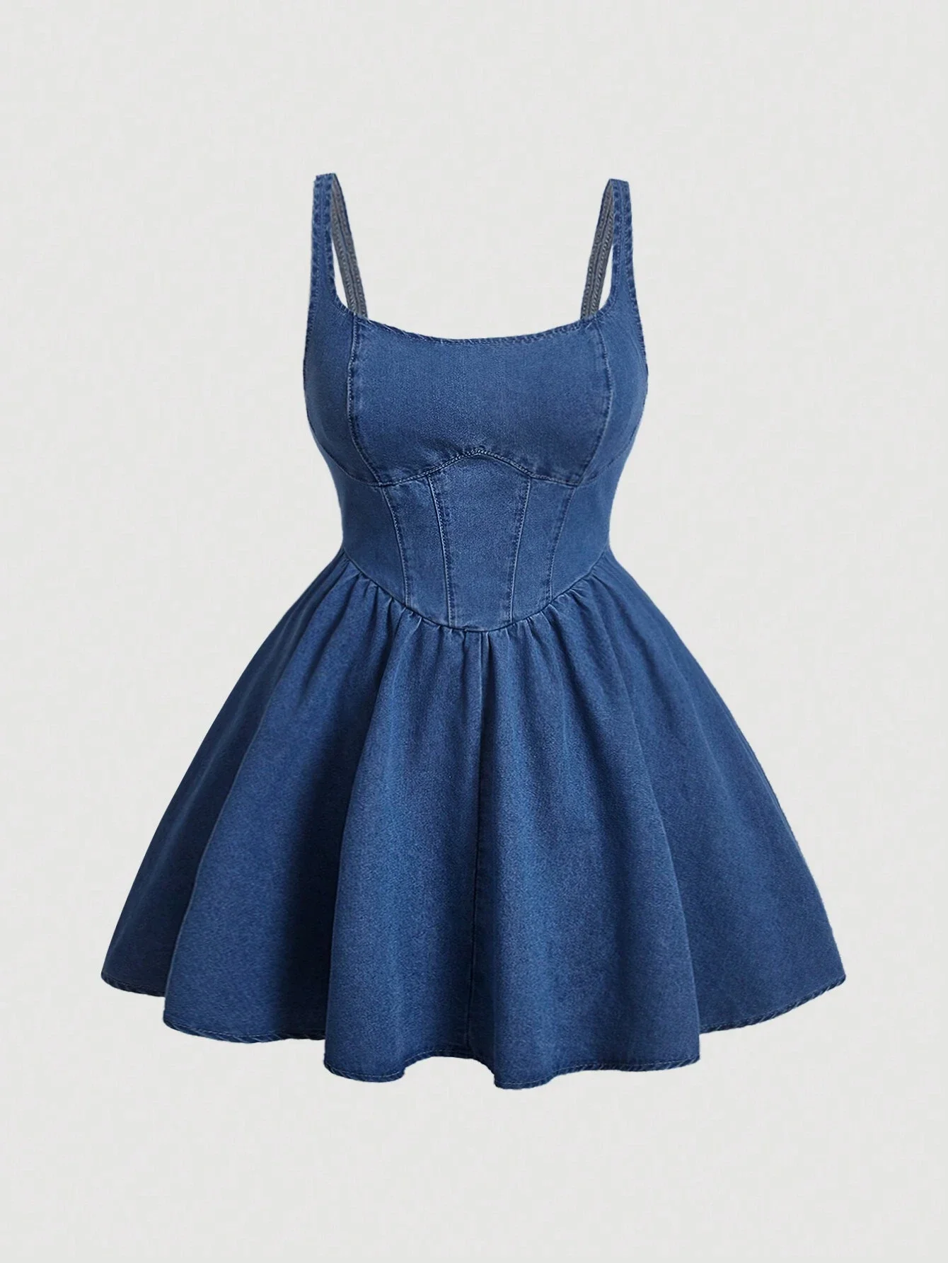 

Denim Dress Sleeveless Round Neck A-Line Fit And Flare Backless Chic