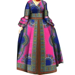 Mulheres africanas vestidos longos ancara impressão drapeado em linha reta bazin riche vestidos africanos xale moda dashiki roupas femininas wy5975