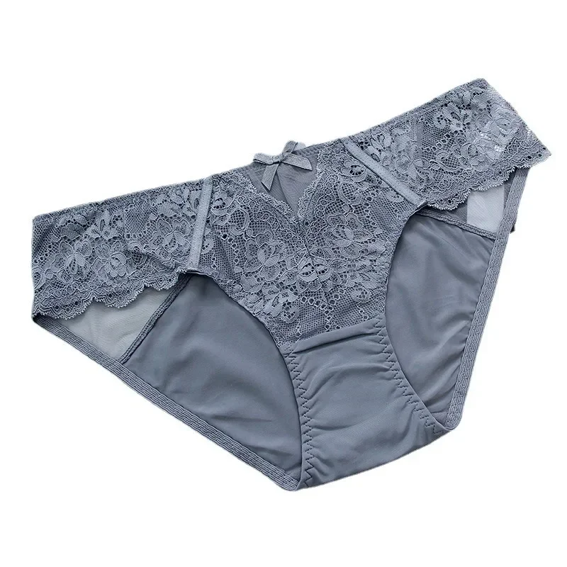 Lace Ice Silk Panties Ladies Girls Cotton Full Cotton Crotch Low Waist Japanese Girls No Trace Plus Size