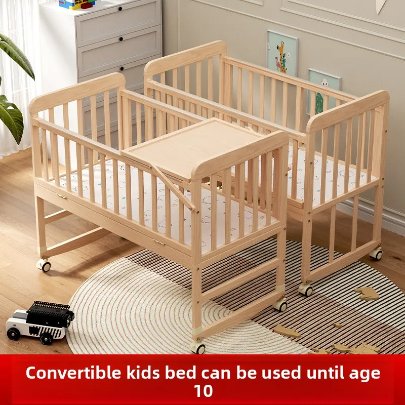 Crib crib movable newborn children multifunctional solid wood cradle splicing