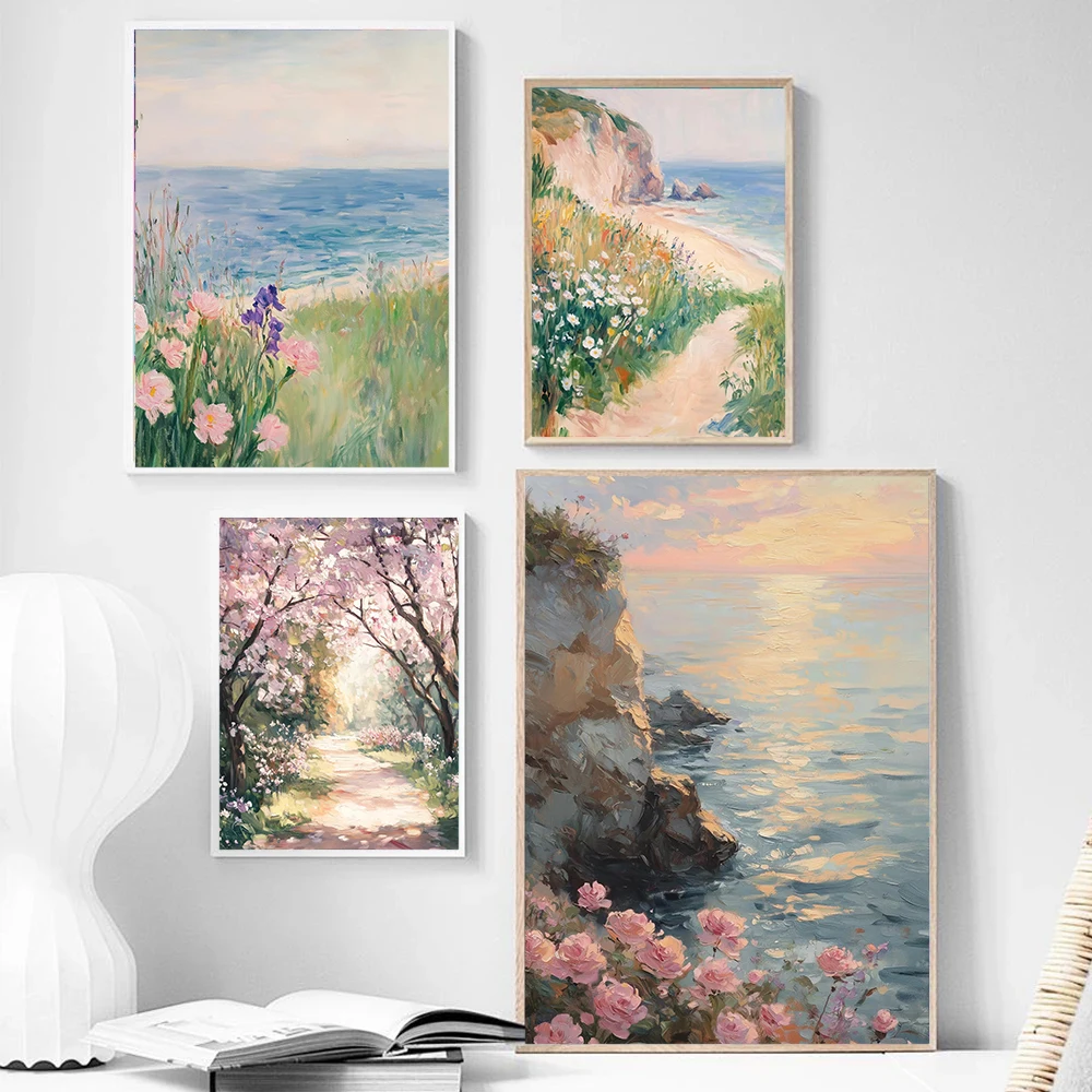 Rural Forest Wild Flower Fields Retro Forest Land Natural Landscape Art Posters Canvas Print Home Bedroom Wall Decor Painting