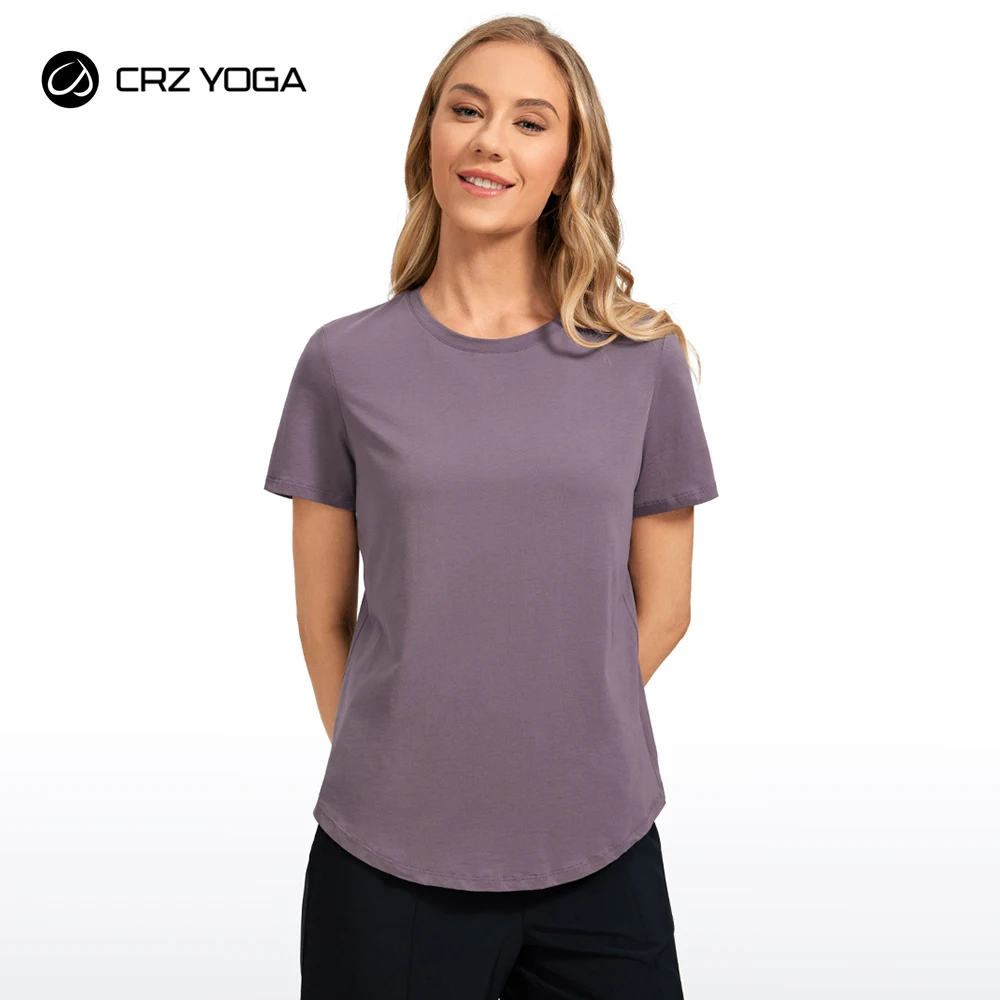 CRZ YOGA Women's Pima Cotton Short Sleeve Workout Shirt Yoga T-Shirt Athletic Tee Top