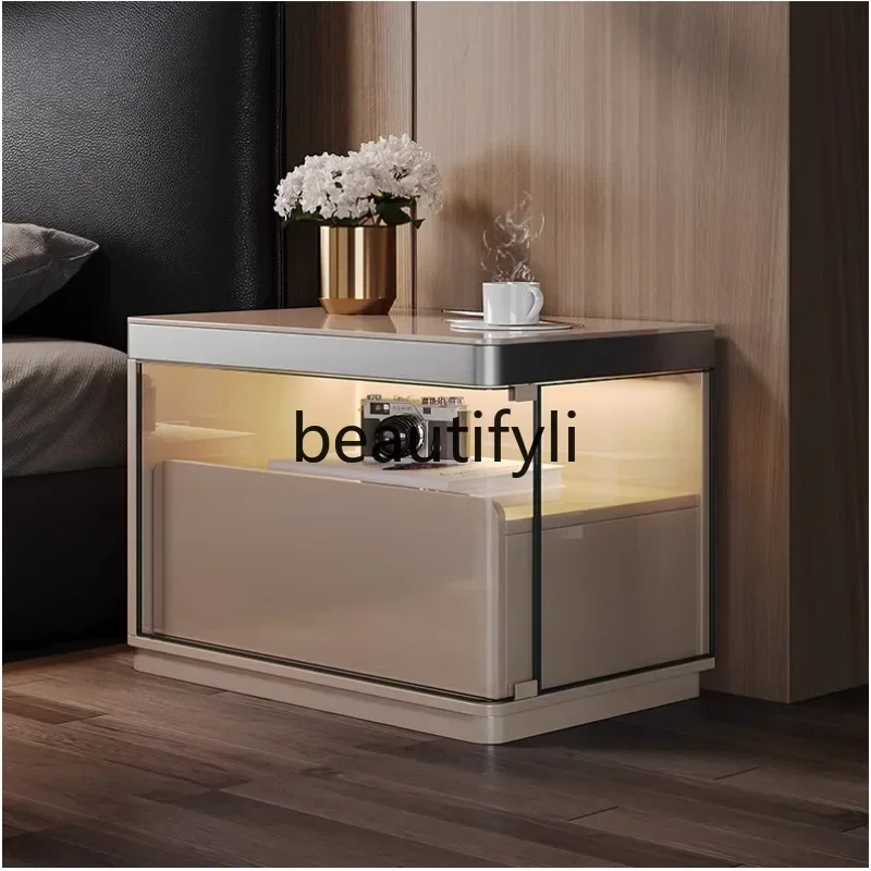 Bedside table designer light luxury high-end bedroom smart side cabinet floor lamp wireless charging