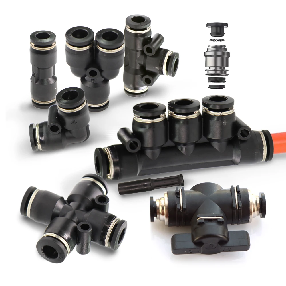 5PCS OD-6MM PE PU Tubing Fittings Garden Quick Push Pipe Coupling Adapter 5-Way Cross Tee Straight Elbow Valve Micro Irrigation