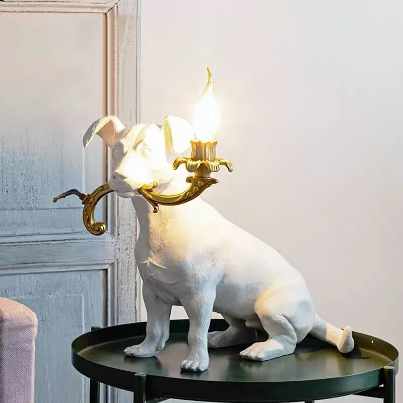 Italian Animal Thread Dog Table Lamp, Nordic Creative Living Room, Bedroom Study, Bedside Decorative Ornaments, Resin Lamps