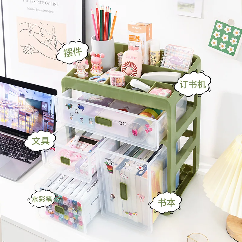 Office Desktop Green Clear Documents Stationery 4 Layers Storage Box Home Bedroom Girls Skin Care Jewelrys Sundry Organizer Rack