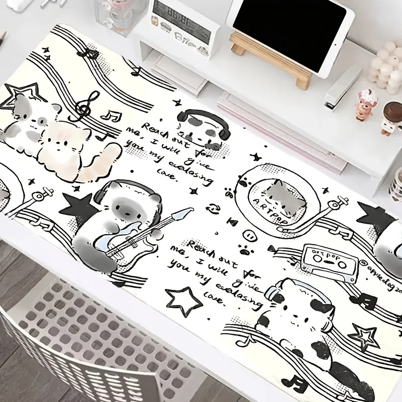 CIFBUY Large Cute Cat Music Animal Mouse Pad Non-slip Rubber Base Stitched Edge Gaming Office Desk Mat Gift