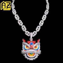 Noctilucent Lion Dance Iced Out Pendant Necklaces For Men Women Bling Zircon Bling Necklace Copper Jewelry Free Shipping