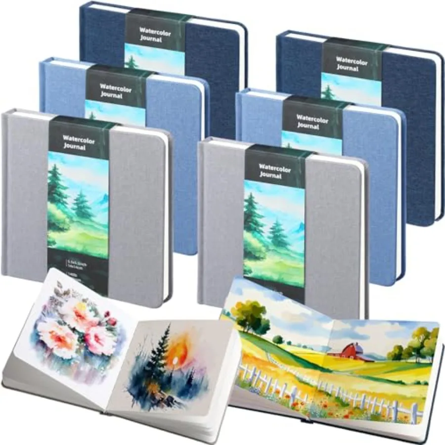 

6 Pcs Watercolor Sketchbook Journal Small Paper Watercolor Journal Bulk for Painting 300 GSM 140 LB Cotton Cold Press for Gradu