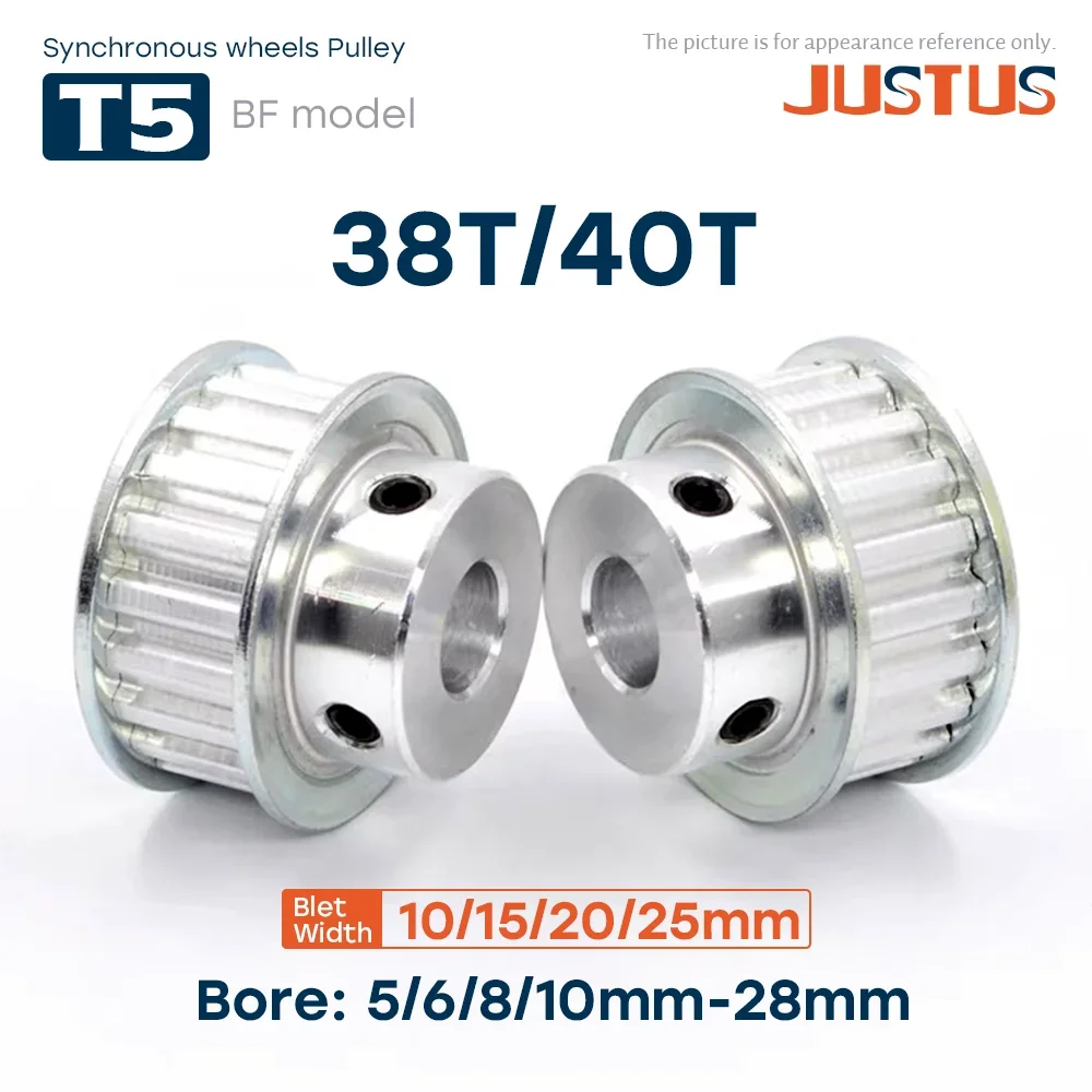 

BF Type Alloy Wheels T5-38T/40T Bore Size 5mm To 28mm Timing Pulley Teeth Pitch 5mm For Width 10/15/20/25mm Rubber Belt