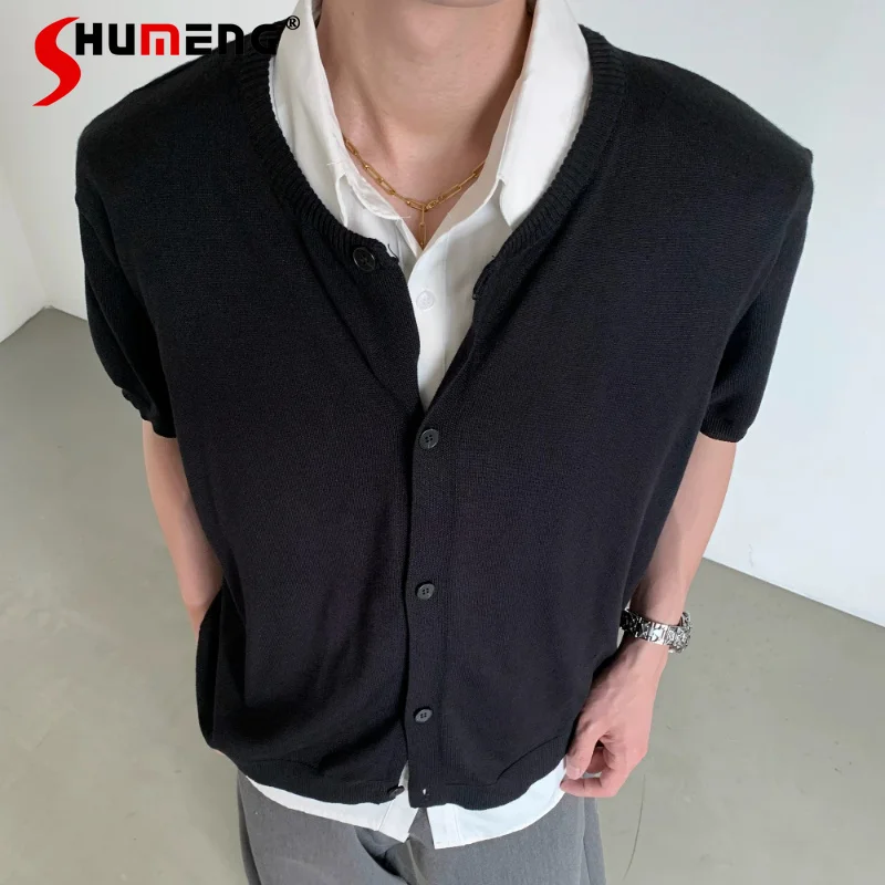 

Men's 2026 Summer New Lapel Fashion Shirts Male Simple Trend Color Matching Chic Tops Fashion Faux Two-piece Short-sleeve Shirts