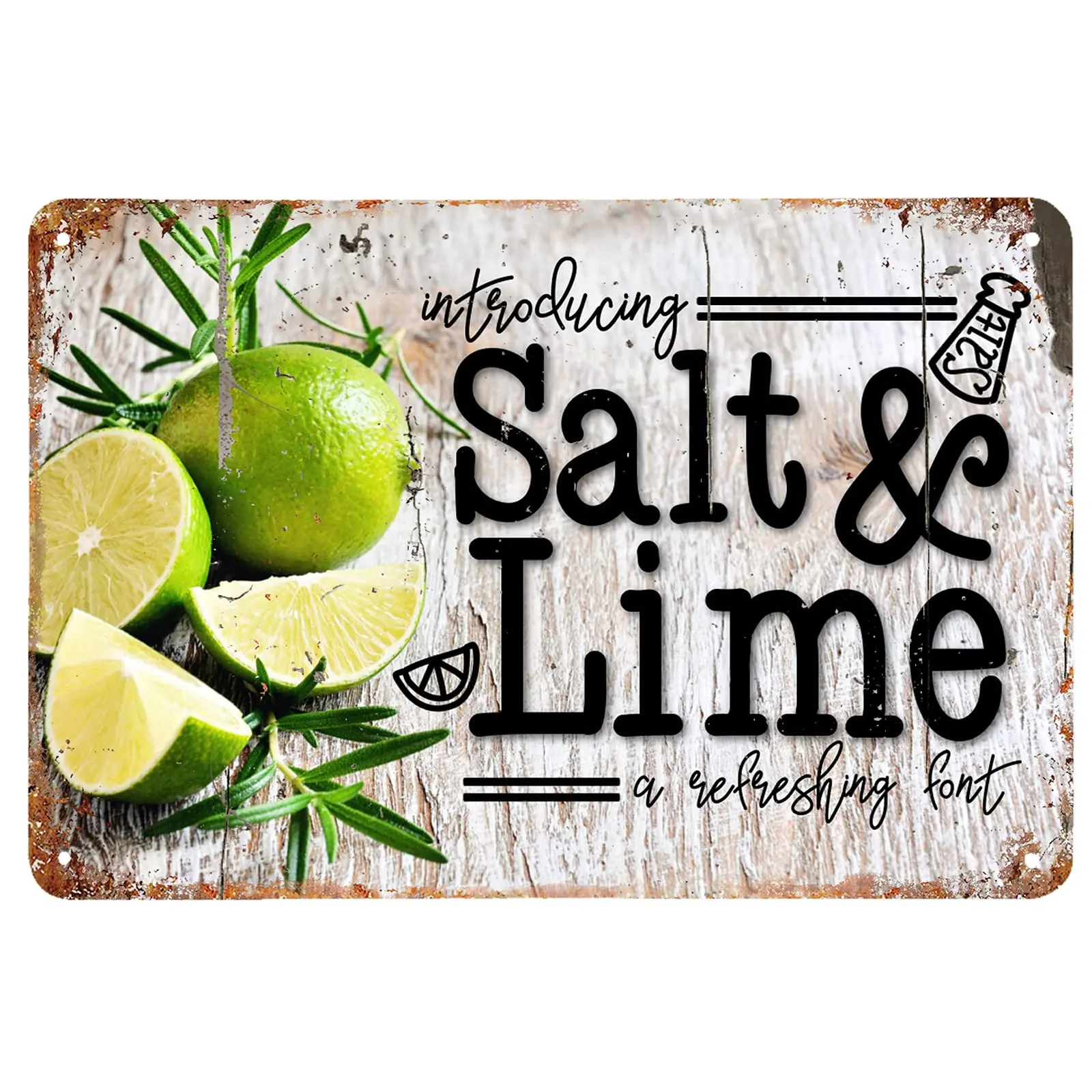 Lemon Decor Tin Sign, Fresh Salt Lime Rosemary Lemon Home Wall Decoration Metal Plaques -12