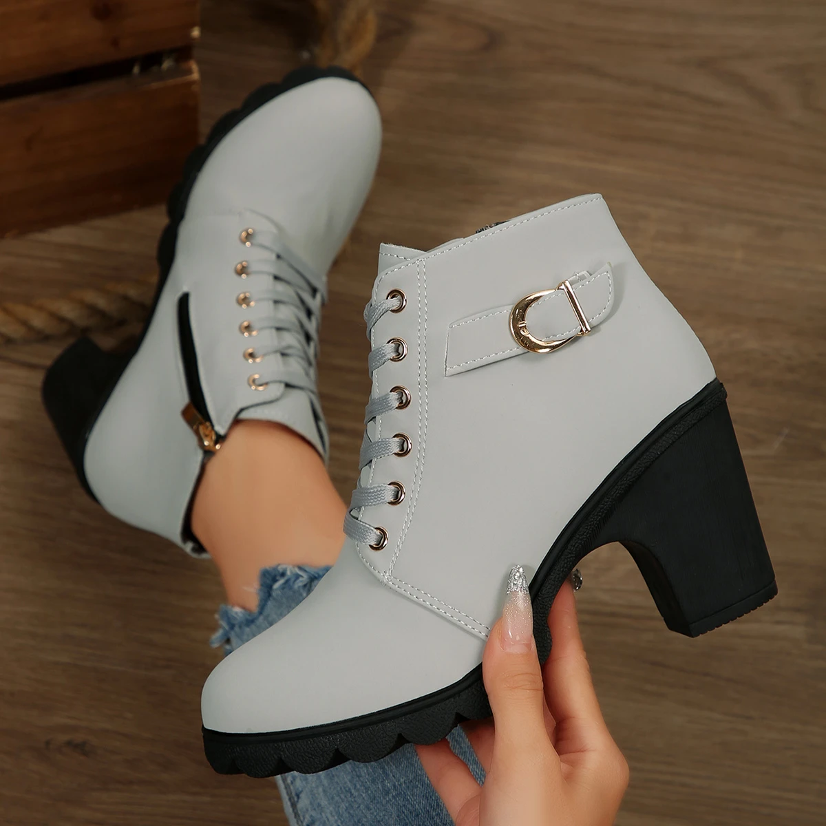 Women's Boots Retro Suede Casual Boots Lace Up High Heeled Boots Classic Womens Ankle Boot 2026New Short Booties Bottines Femmes