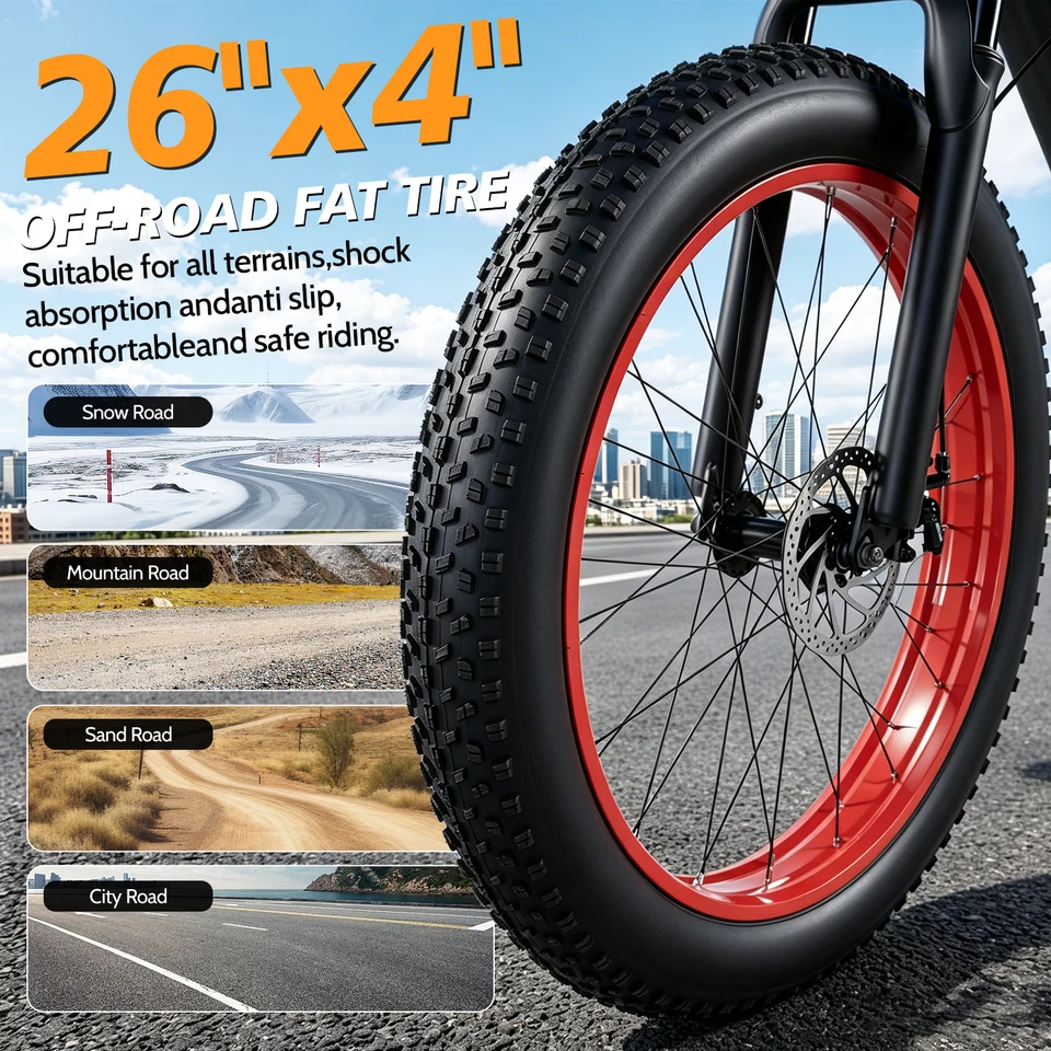 Electric Bike, 1500W Peak Ebikes for Adults, 26'' Fat Tire Best Ebike for Men Women, 60 Miles with 840Wh Battery, 34 MPH Max Speed Bicycles, 330LB Capacity image 12
