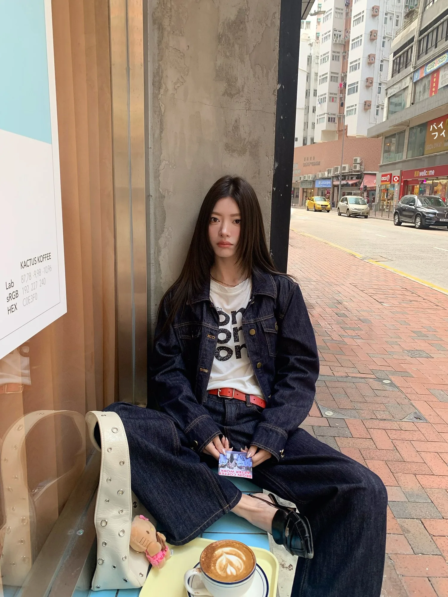 

Retro Denim Original Color Contrast Line Jeans Jaet Wide Leg Pants Women's Faion Set High Waist Color Winter Outfit