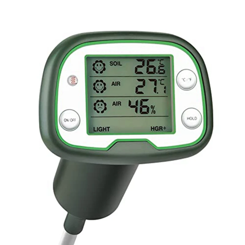 NEW-Digital Soil Thermometer 4-In-1 Soil Tester Soil Thermometer/Light/Air Temperature/Air Humidity Meter