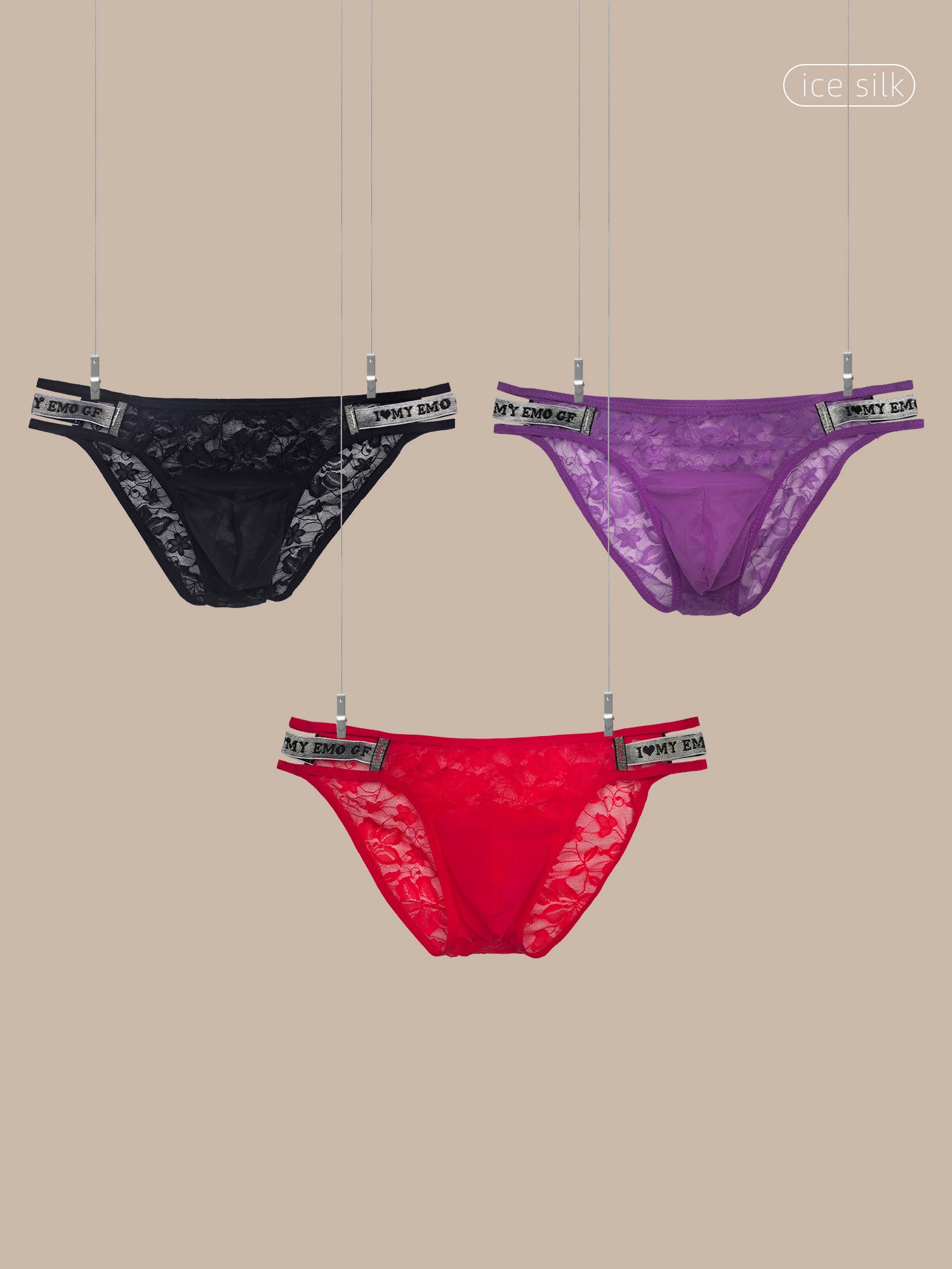 

Men's Lace Bare Feel Thin Strap Briefs Low Waist Breathable Comfort Seamless Sexy Mesh Underwear for Male Daily & Sports Wear