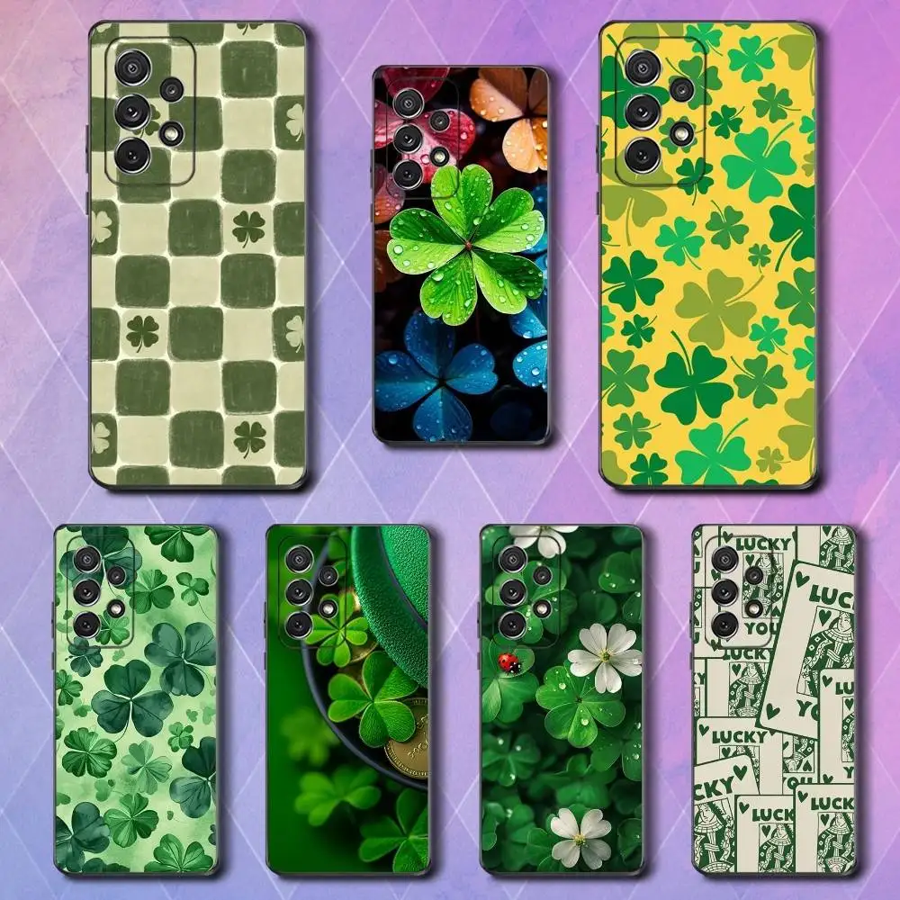 

Four Leaf Clover Lucky Phone Case For Samsung S25,S24,S23,S22,S21,S20,S10,Ultra,Plus,Lite,FE,Soft Silicone Black Cover