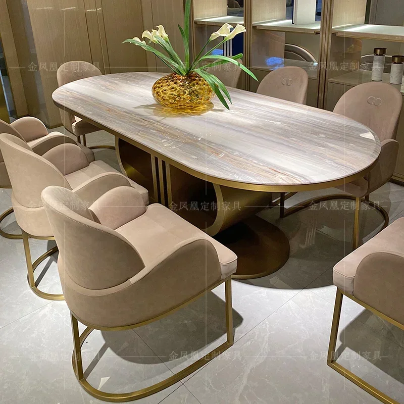 Italian light extravagant marble dining table and chair combination post-modern household high-end dining table