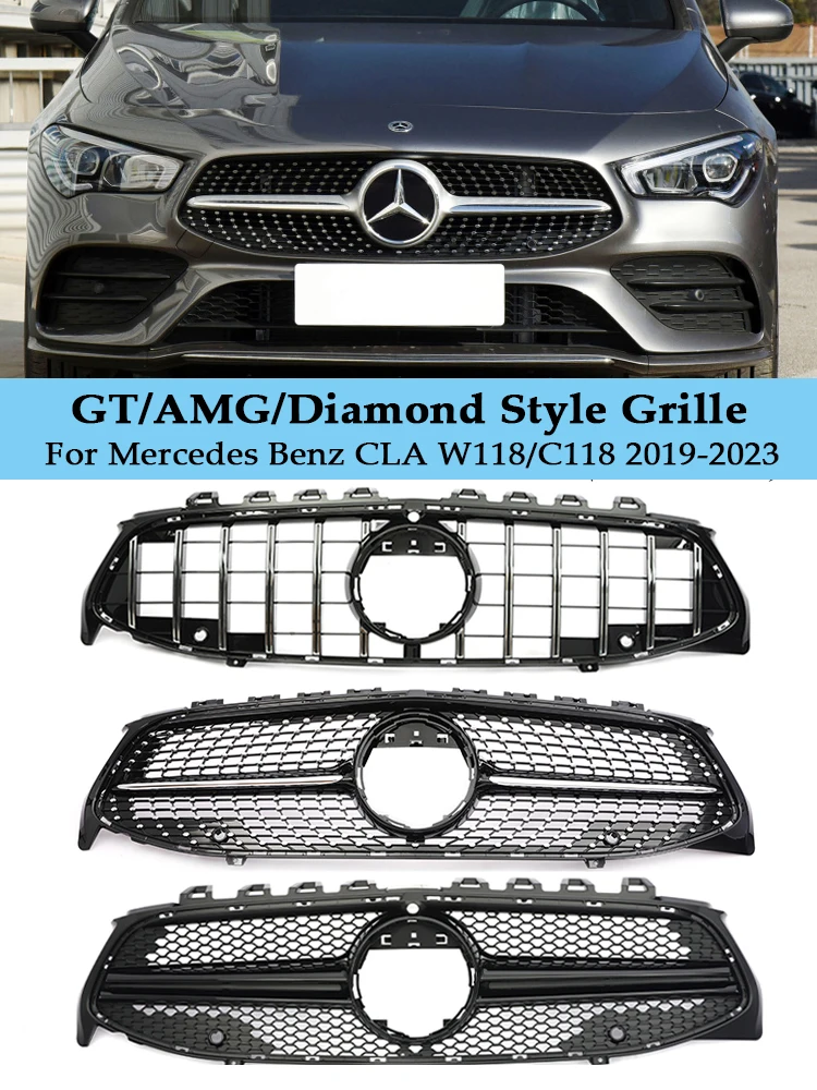 Front Bumper Panamericana Diamond AMG GT Grille For Benz CLA W118 C118 X118 CLA180 200 250 CLA45 35 2019-2023 Car Accessories