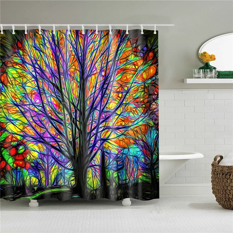 Flowers and Plants Trees Lavender Lotus Buddha Print Home Decorative Bathroom Waterproof Shower Curtain with Hook