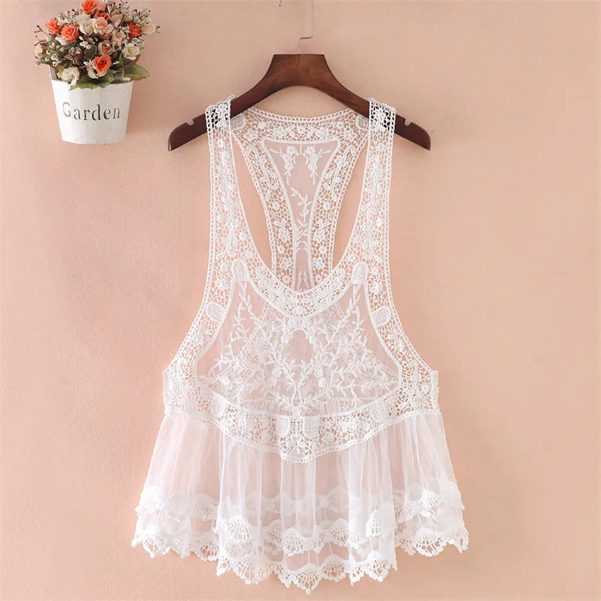 2022 Fashion Sexy Women Bohemian Blouse Solid Lace Tank Summer Outfits Lady Suspender Tanks Mesh Tops Waistcoat Bottomings 1830