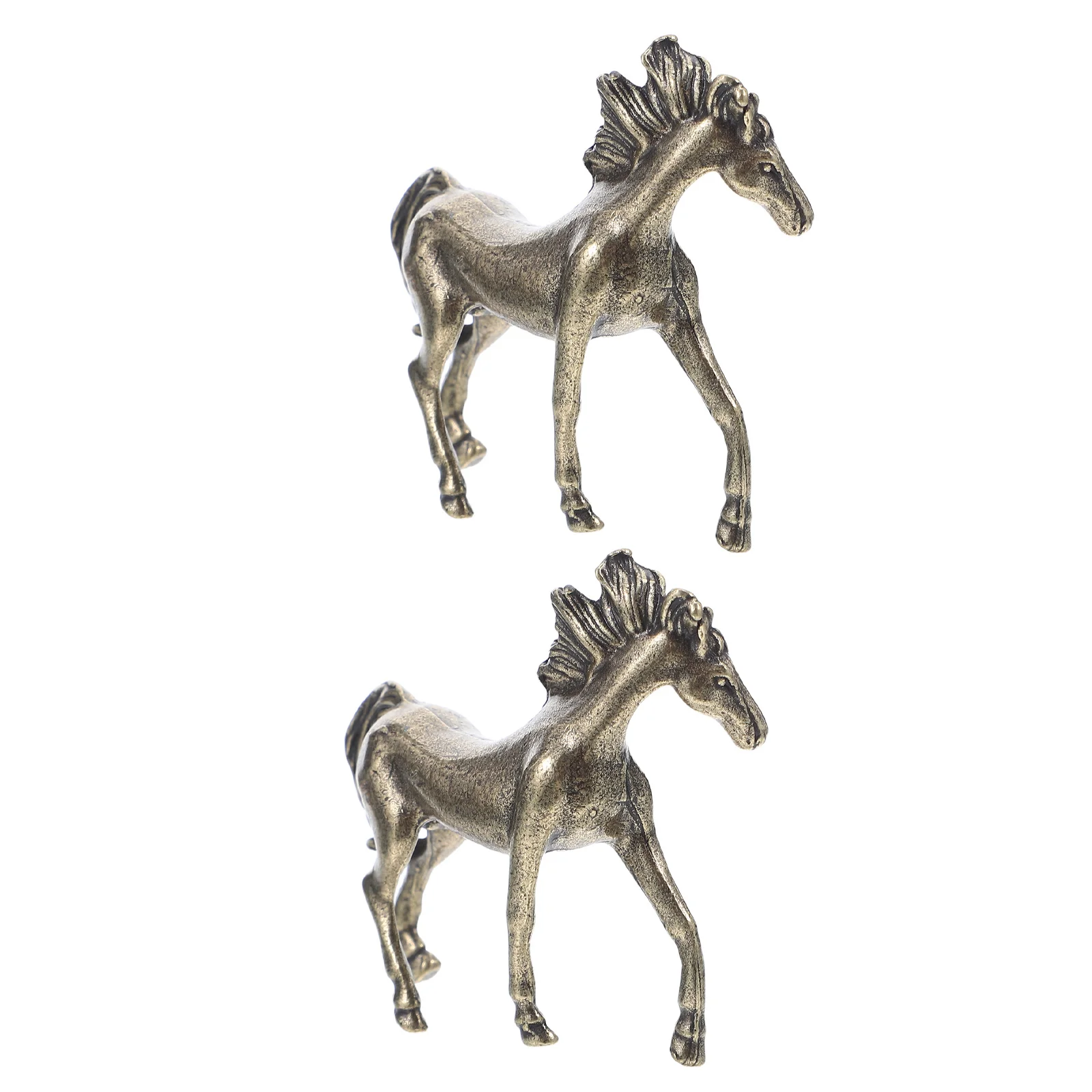 

2Pcs Vintage Alloy Horse Sculpture Standing Desk Ornament Animal Statue Tea Pet Decor Horse Desktop Ornament