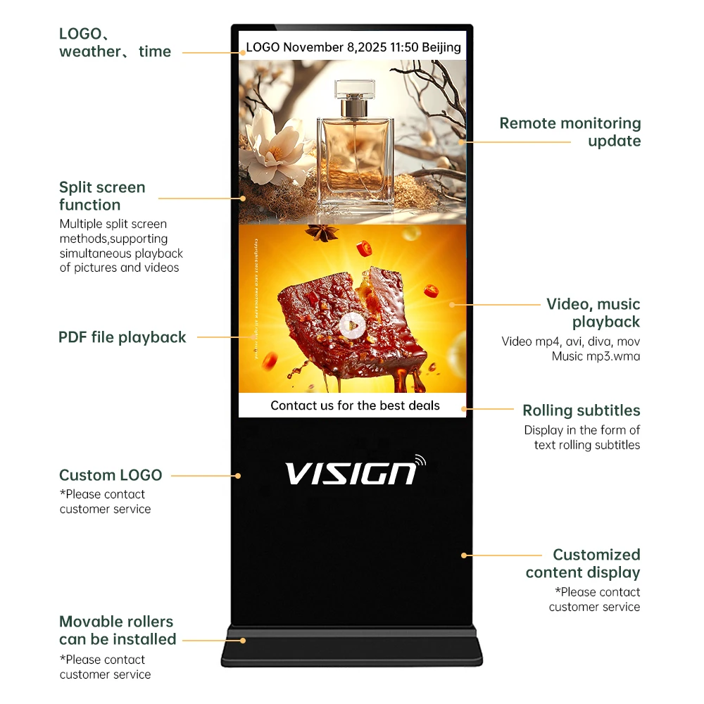 32 43 49 55 65 75 Indoor LCD Advertising Screen Floor Standing Kiosk Totem Exhibition Hall Digital Signage and Displays