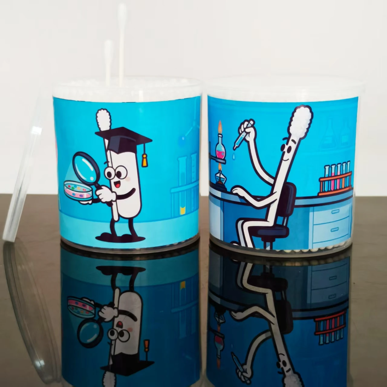 200 قطعة/400 قطعة تصميم موضوع المختبر أعواد قطنية صندوق أسطواني هدية كرة قطنية