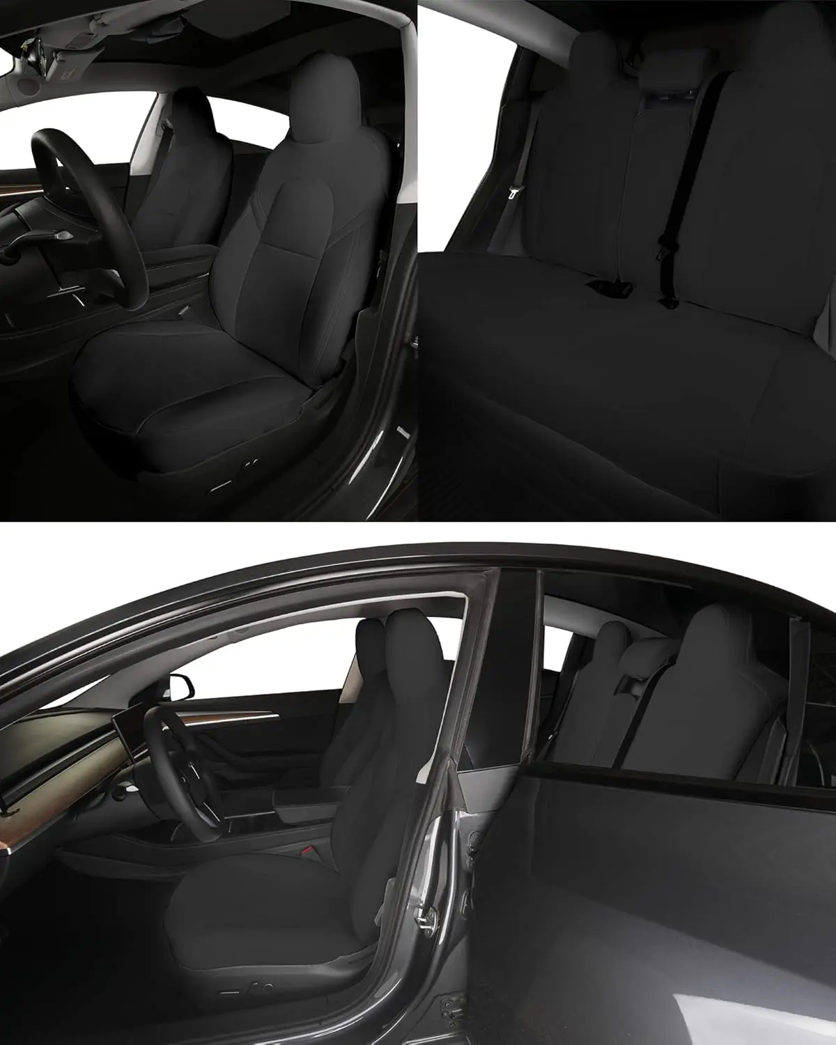 

Tesla Model 3 Car Seat Cover Full Set Custom Fit Cloth Car Seat Protector Fully Wrapped for Model 3 2017-2023 Solid Black