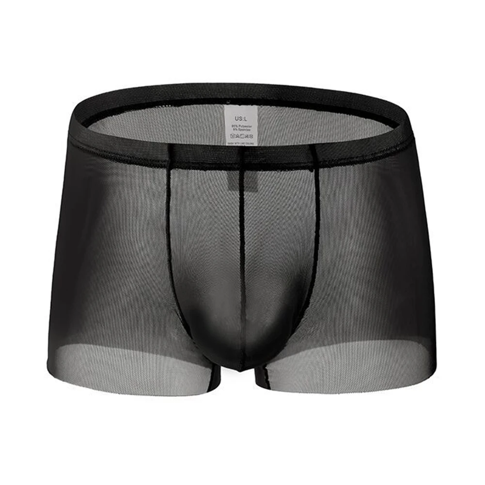 

Mens Sexy Underwear Solid Color Sheer Sissy Mesh Breathable Panties Comfortable Boxer Briefs See Through Underpants Boxer Shorts