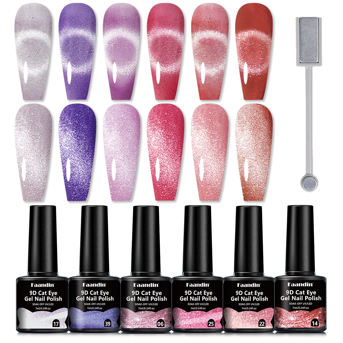 Faandin6+1Pcs/Set 0.24oz*6 Pieces Crystal Cat's Eye Magnetic Stick Combination, Deep and Transformative Cat's Eye Gel Nail Polish, Carefully Selected Versatile Colors in a Gift Box, Perfect Gift for Mom, Girlfriend, Essential Item for Dating, Parties, and Dates, Can Be Done at Home, Easy to Use, Lustrous Color, Not Easy to Fade, Nail Salon Special Nail Gel
