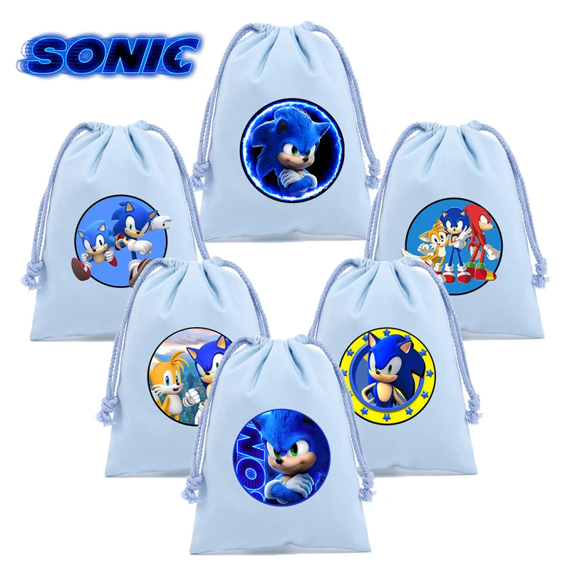 Tas Serut Sonics Tas Hadiah Permen Kue Perjalanan Kartun Saku Bundel Flanel Anime Kantong Penyimpanan Portabel Anak Laki-laki Perempuan Baru