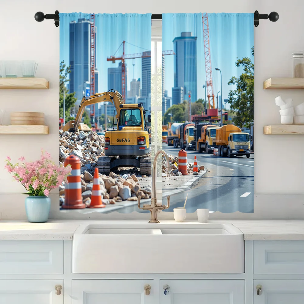 2pc,  Window Drapes Urban construction sites Light Filter Festive Backdrops Applies to Hotel decoration