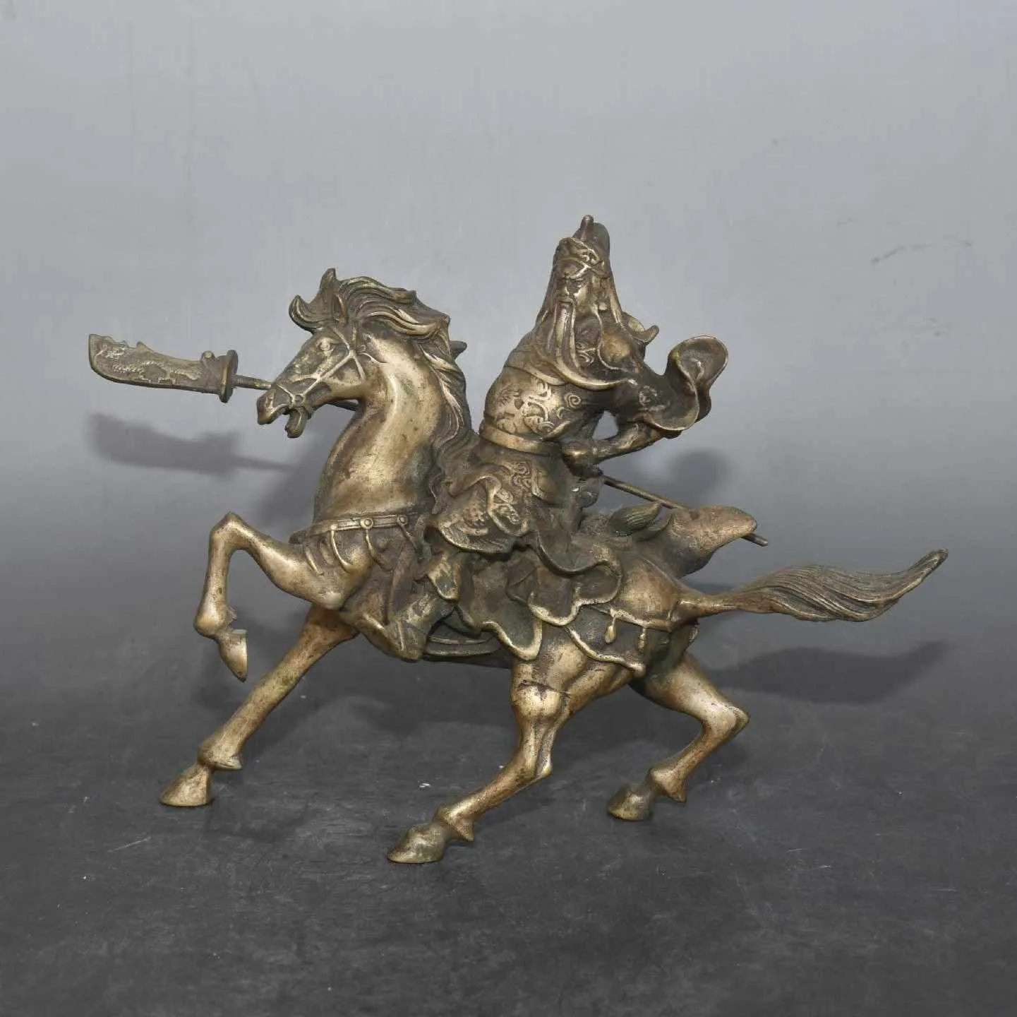 Pure Copper Silver Plated Equestrian Guan Gong Ornament