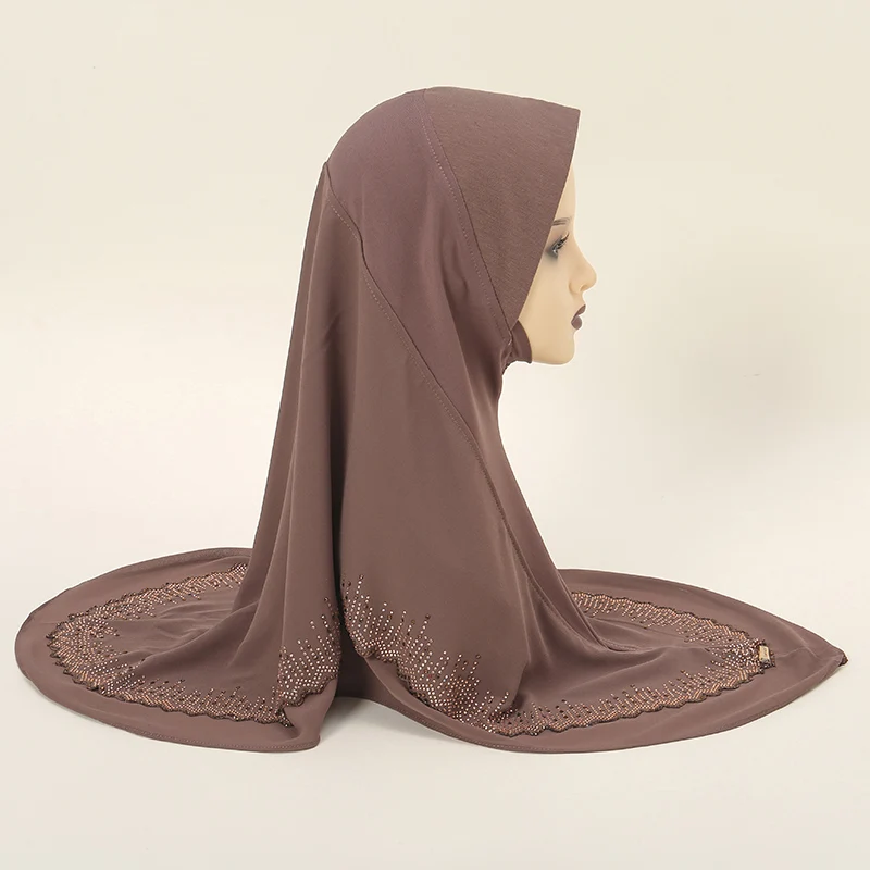 Plain One Layer Hot Drill Hijab Muslim Islamic Scarf Arab Shawls Malaysia Style Wear Directly Instant Turban 173*60cm