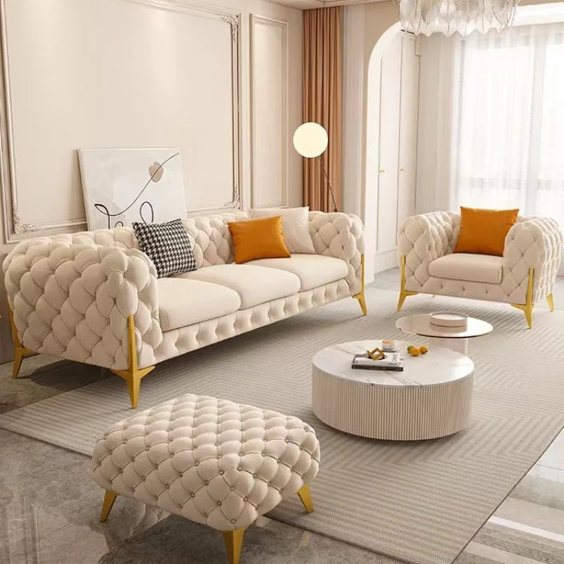 Light luxury fabric sofa fashion sofa ins wind villa living room flannel three-person high-end sofa combination