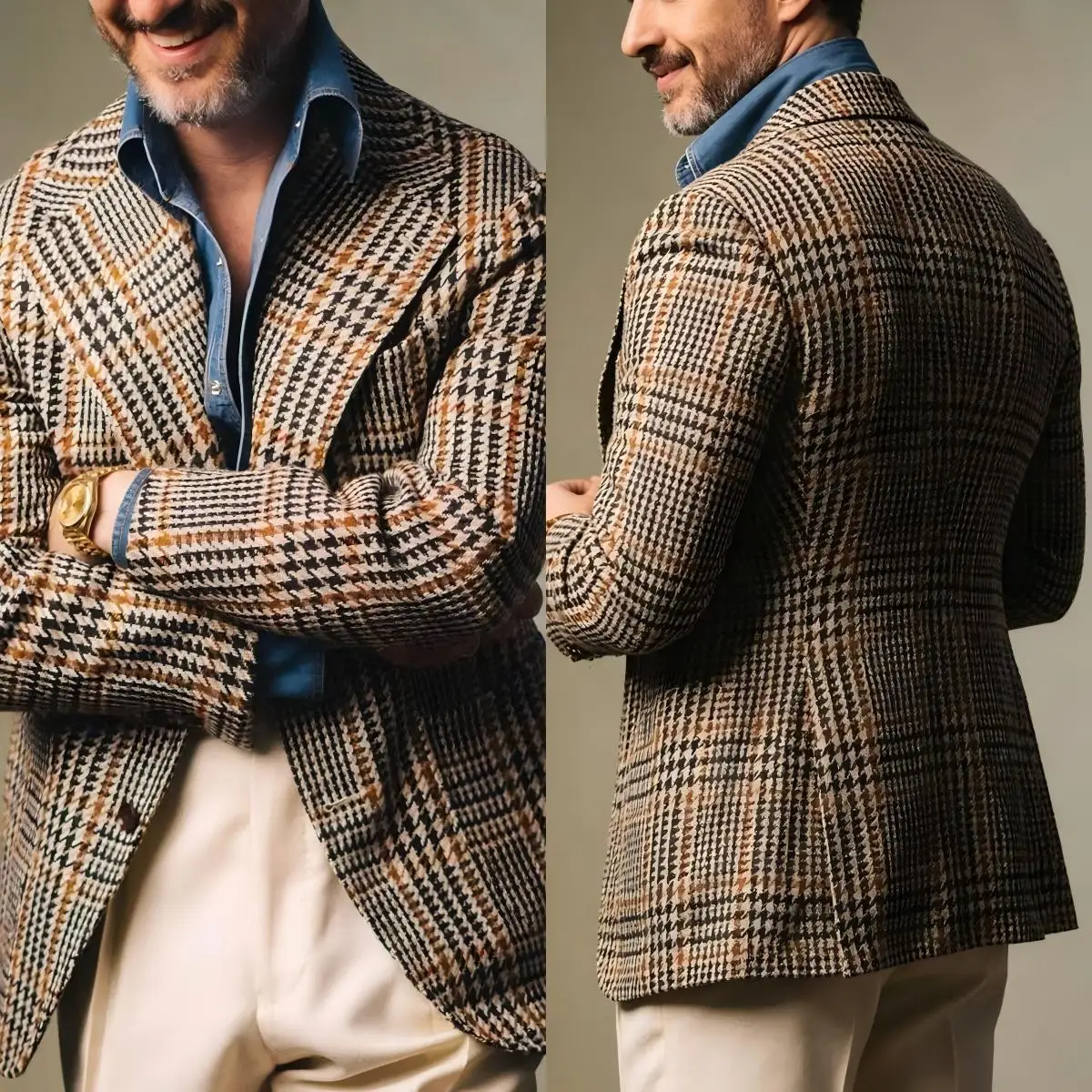 Houndstooth Plaid Men Formal Jacket Fashion One Button Peak Lapel Slim Fit Party Coat 1 Piece Customized Casual Business Blazer