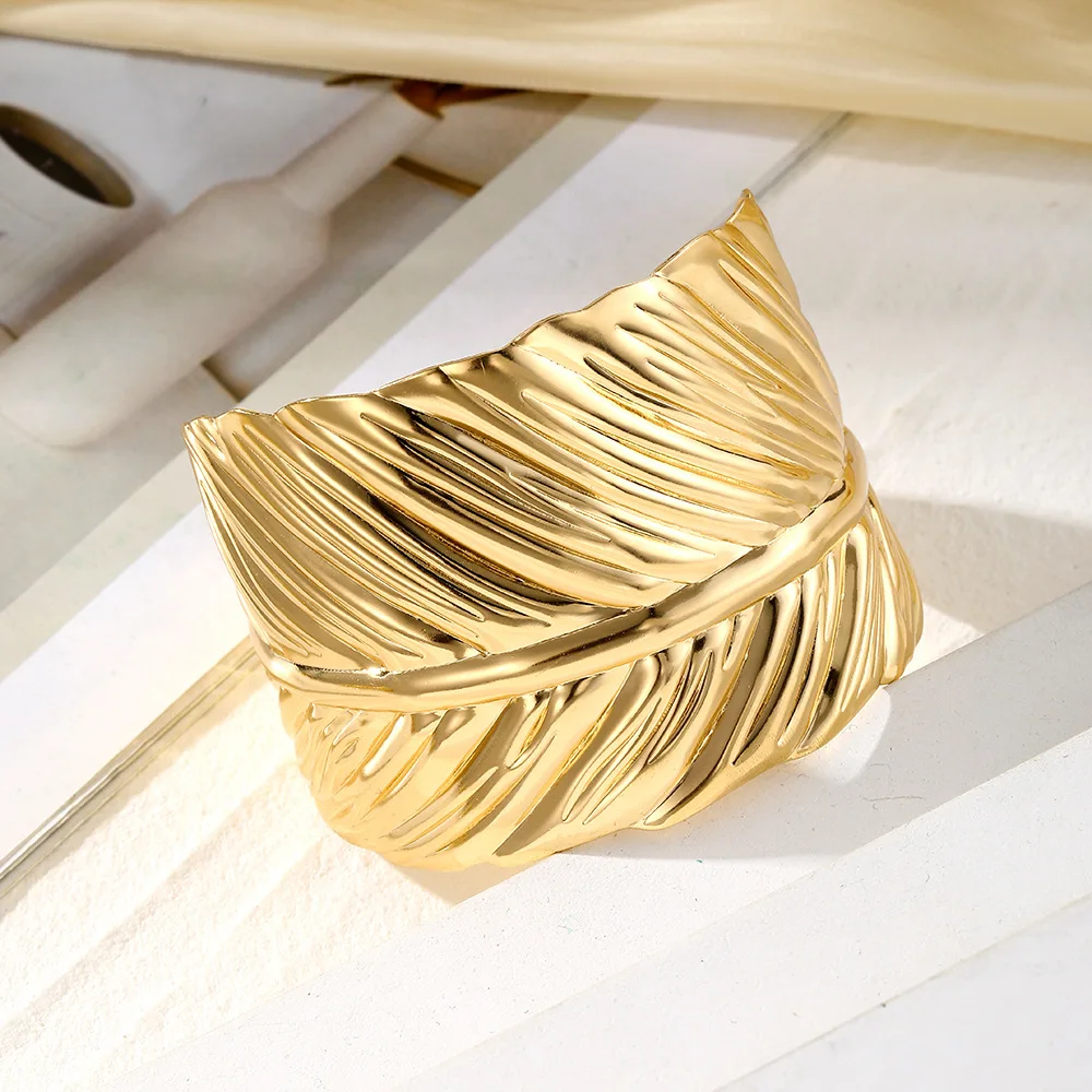 DIEZI Punk Gold Color Leaves Cuff Wide Bangles Vintage Fashion Metal Bangle For Women Men Bracelets 2024 New Party Jewelry