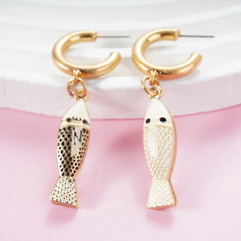 

White Fish Pendant Earrings Bohemian Chic Charms Dangle Zircon Copper Women Girls Statement Free Shipping Gift